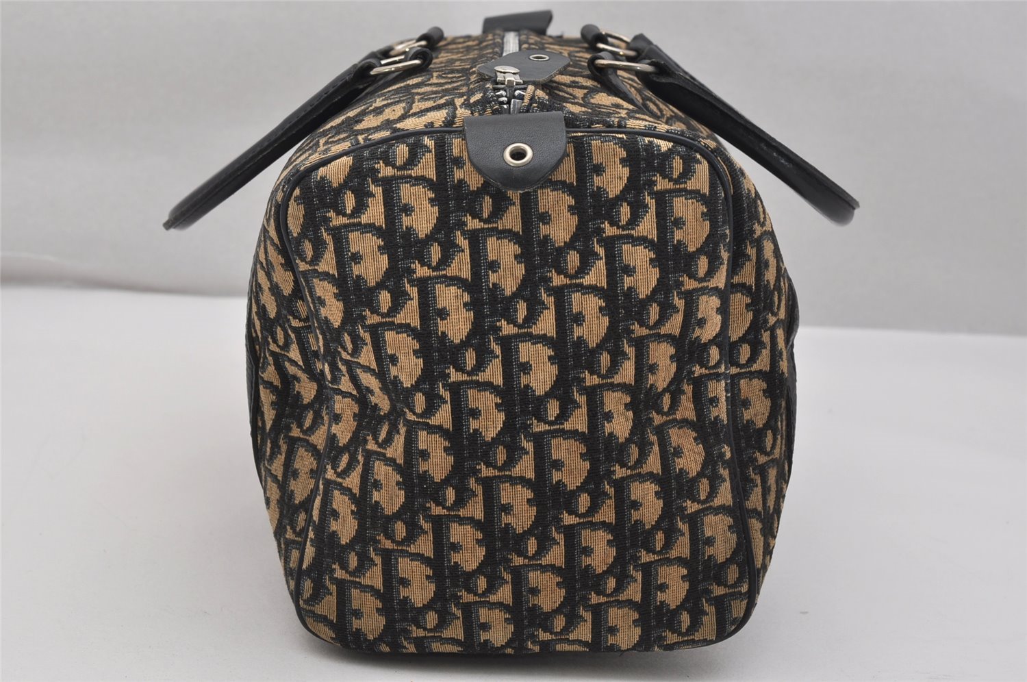 Authentic Christian Dior Trotter Hand Boston Bag Purse Canvas Leather Blue 1000K