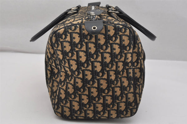 Authentic Christian Dior Trotter Hand Boston Bag Purse Canvas Leather Blue 1000K