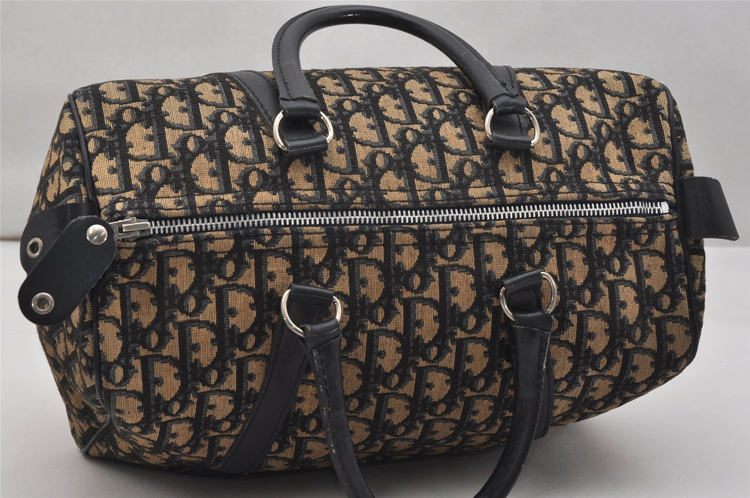 Authentic Christian Dior Trotter Hand Boston Bag Purse Canvas Leather Blue 1000K