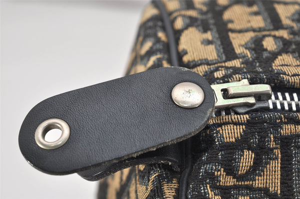 Authentic Christian Dior Trotter Hand Boston Bag Purse Canvas Leather Blue 1000K