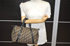 Authentic Christian Dior Trotter Hand Boston Bag Purse Canvas Leather Blue 1000K