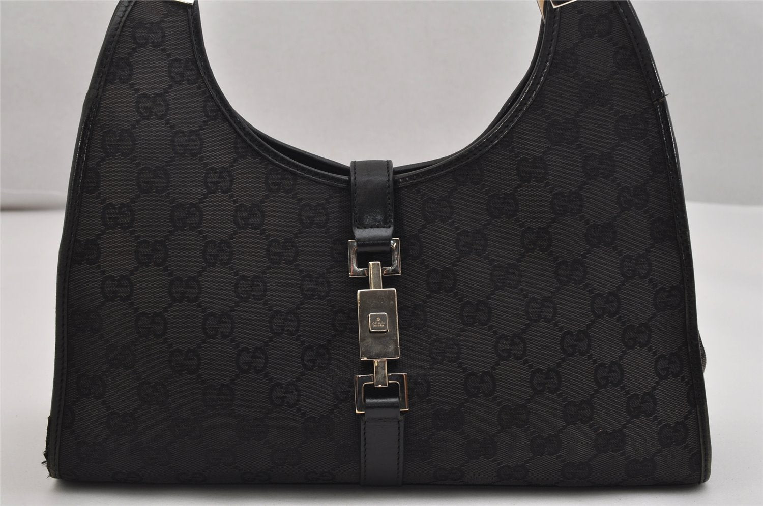 Authentic GUCCI Jackie Shoulder Hand Bag GG Canvas Leather 0021067 Black 1003K