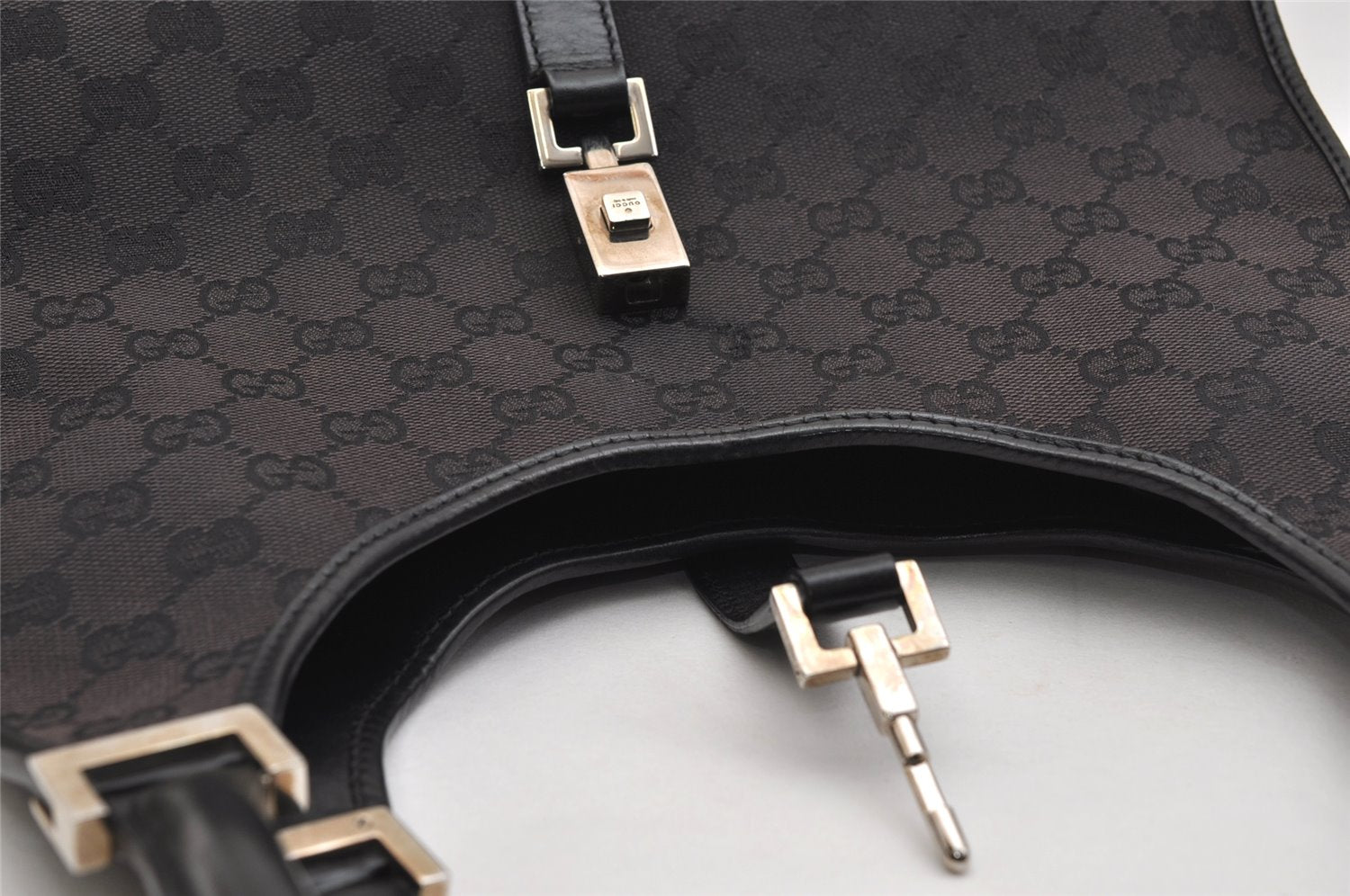 Authentic GUCCI Jackie Shoulder Hand Bag GG Canvas Leather 0021067 Black 1003K