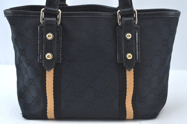 Authentic GUCCI Sherry Line Hand Tote Bag GG Canvas Leather Black 1004K