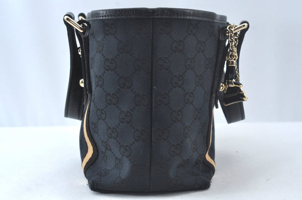 Authentic GUCCI Sherry Line Hand Tote Bag GG Canvas Leather Black 1004K