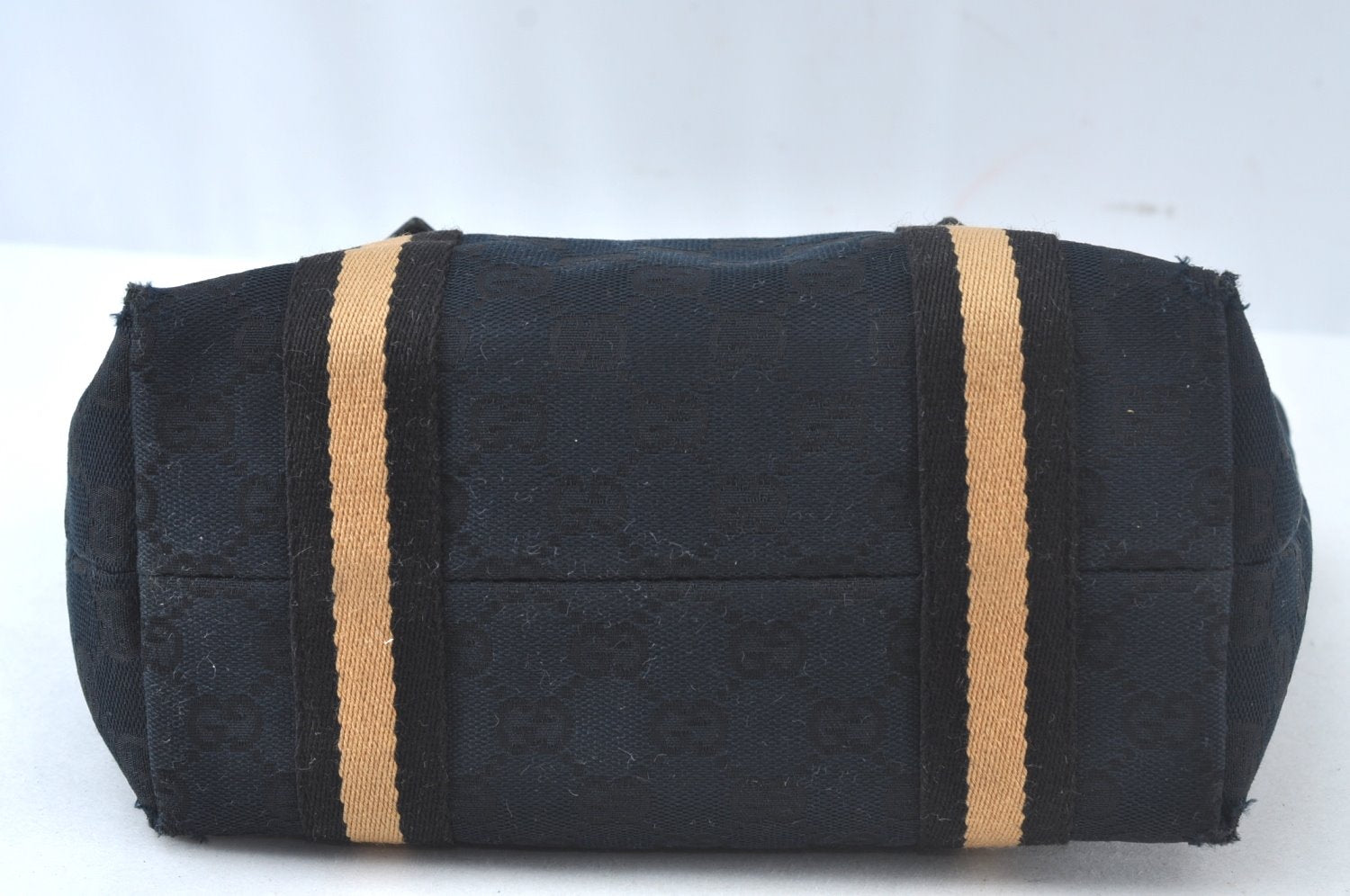 Authentic GUCCI Sherry Line Hand Tote Bag GG Canvas Leather Black 1004K