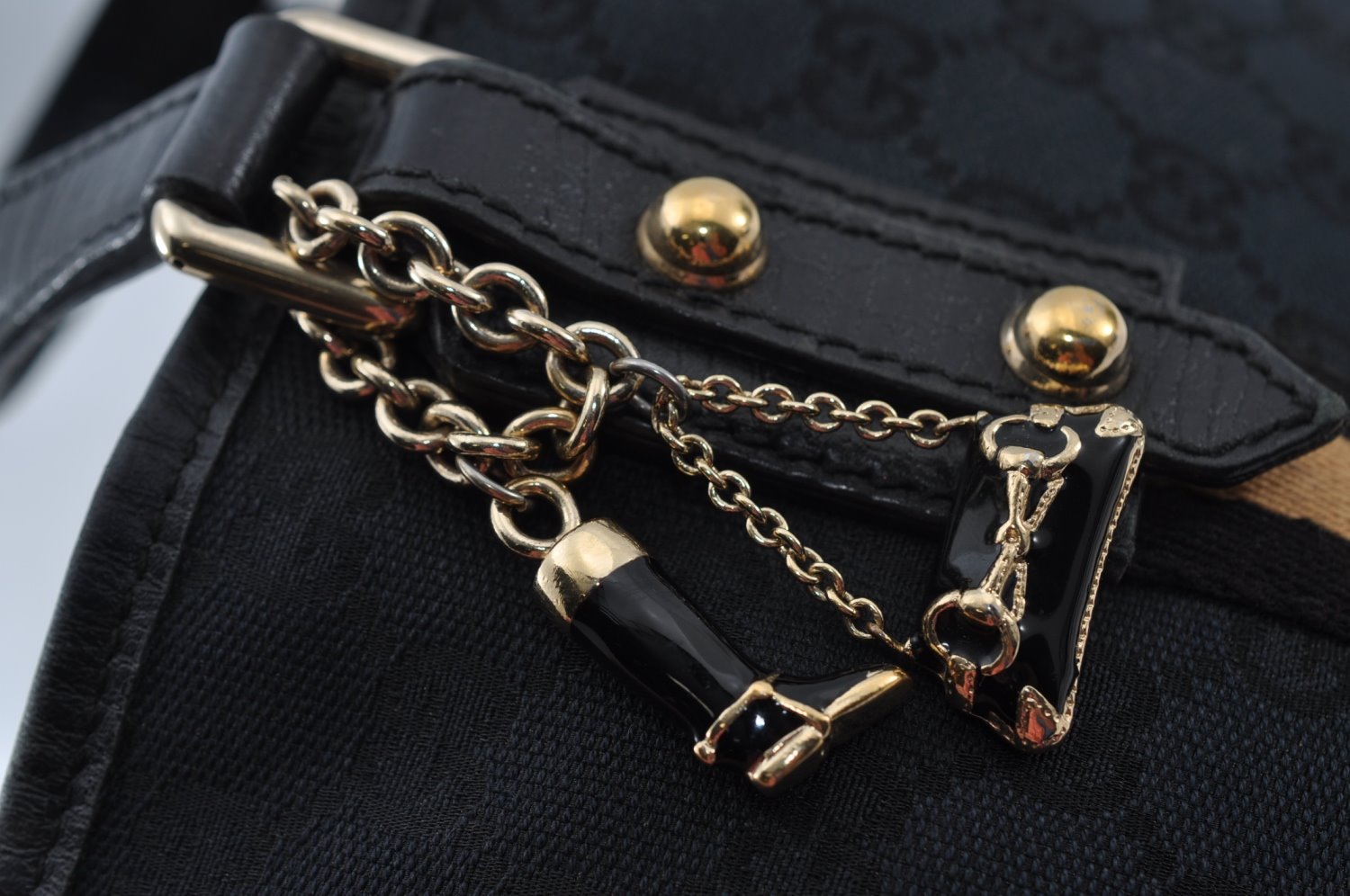 Authentic GUCCI Sherry Line Hand Tote Bag GG Canvas Leather Black 1004K