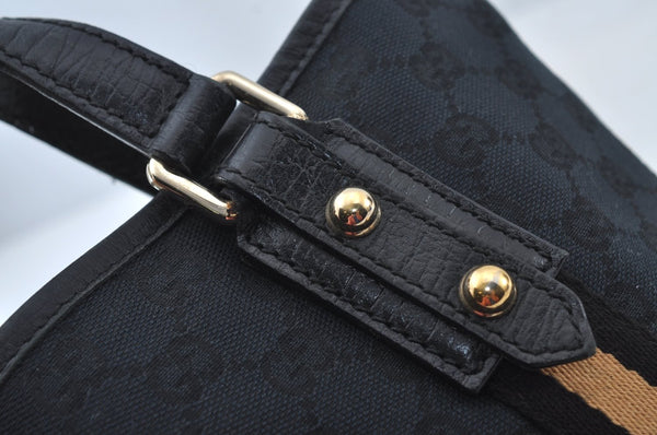 Authentic GUCCI Sherry Line Hand Tote Bag GG Canvas Leather Black 1004K