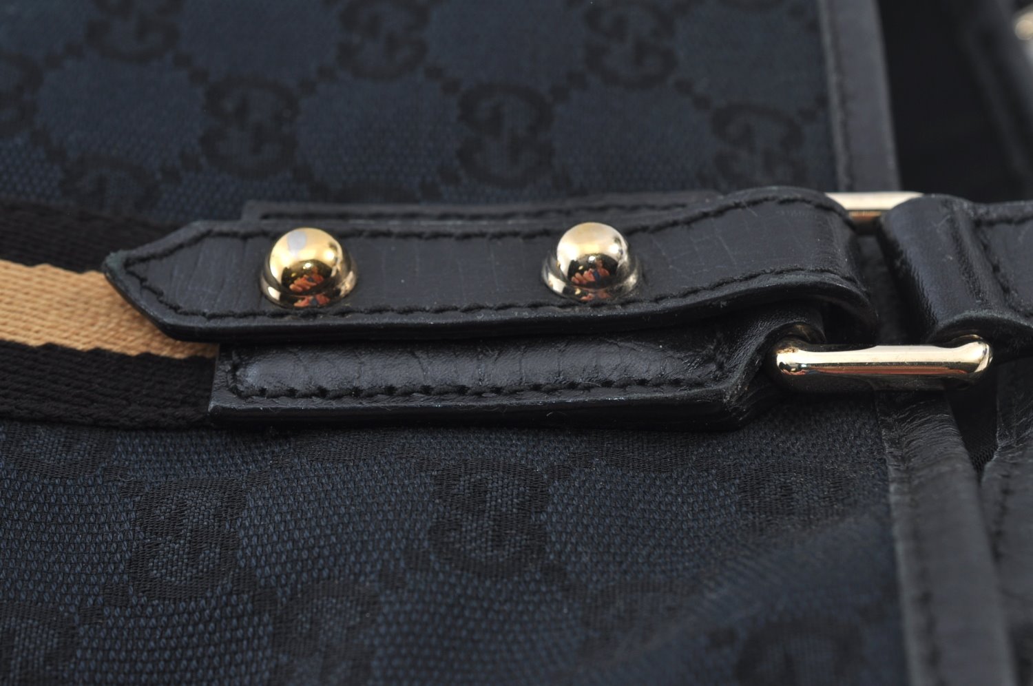 Authentic GUCCI Sherry Line Hand Tote Bag GG Canvas Leather Black 1004K