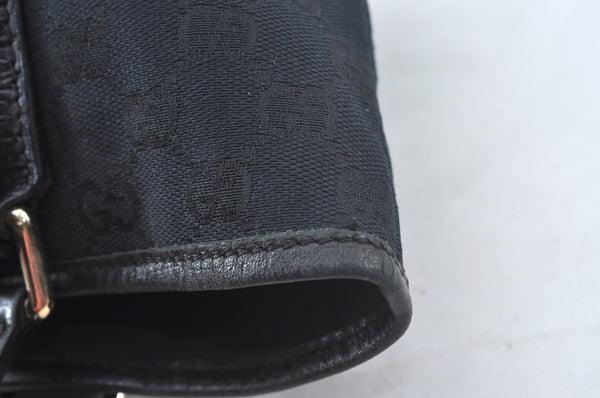 Authentic GUCCI Sherry Line Hand Tote Bag GG Canvas Leather Black 1004K