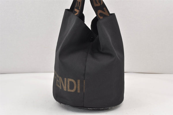 Authentic FENDI Vintage Nylon Leather Hand Tote Bag Purse Black 1006K