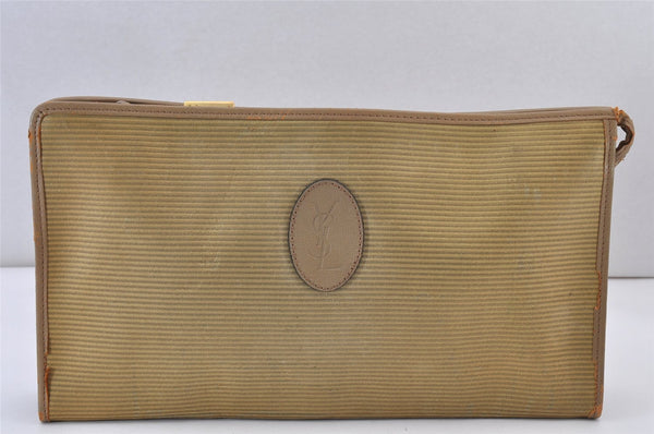 Authentic YVES SAINT LAURENT Clutch Hand Bag Purse PVC Leather Beige 1008K