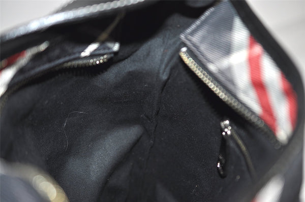 Authentic BURBERRY BLUE LABEL Check Shoulder Bag Canvas Leather Black 1010I