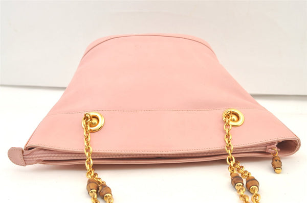 Authentic GUCCI Bamboo Shoulder Tote Bag Leather Pink Junk 1010K