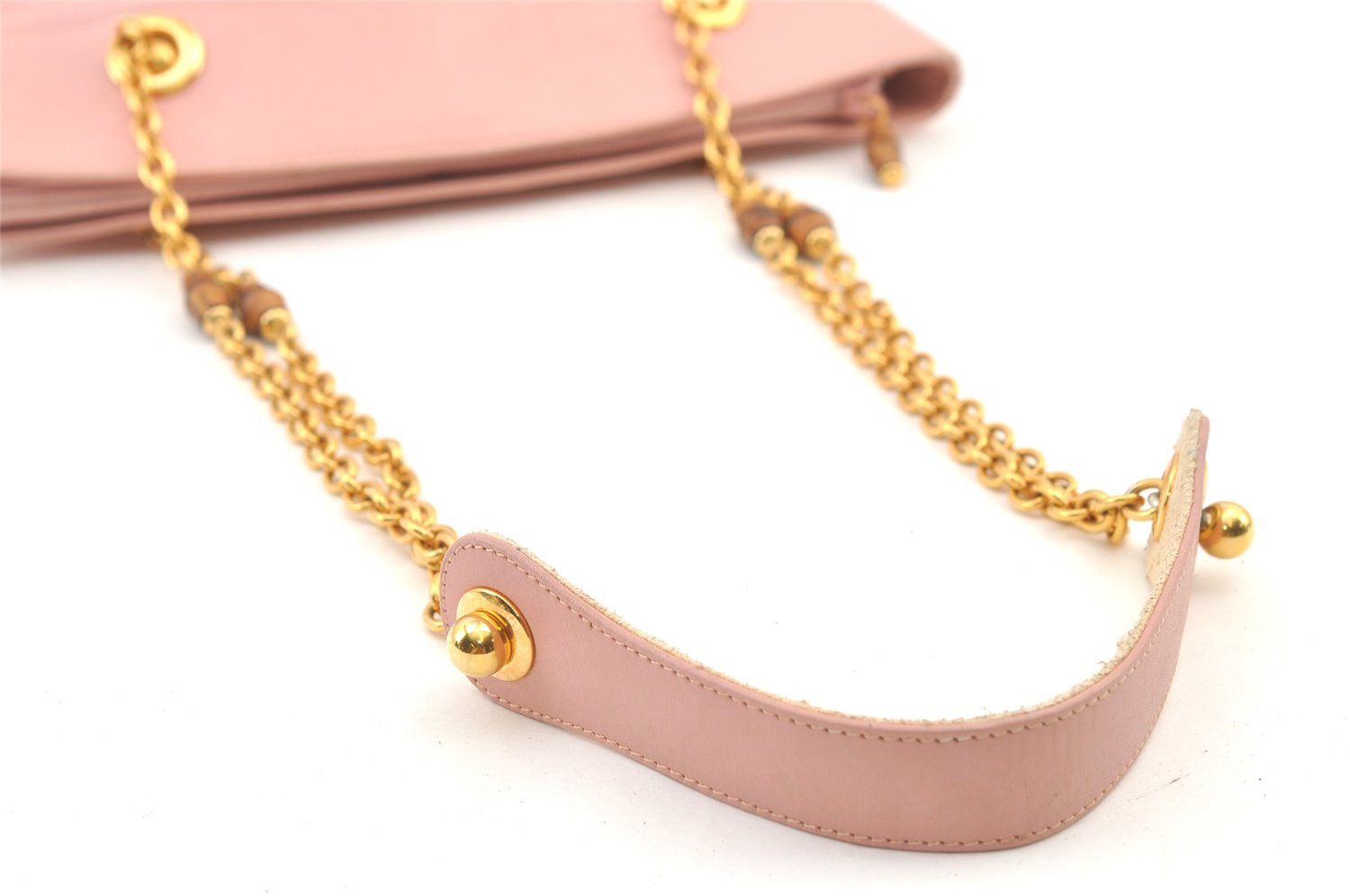 Authentic GUCCI Bamboo Shoulder Tote Bag Leather Pink Junk 1010K