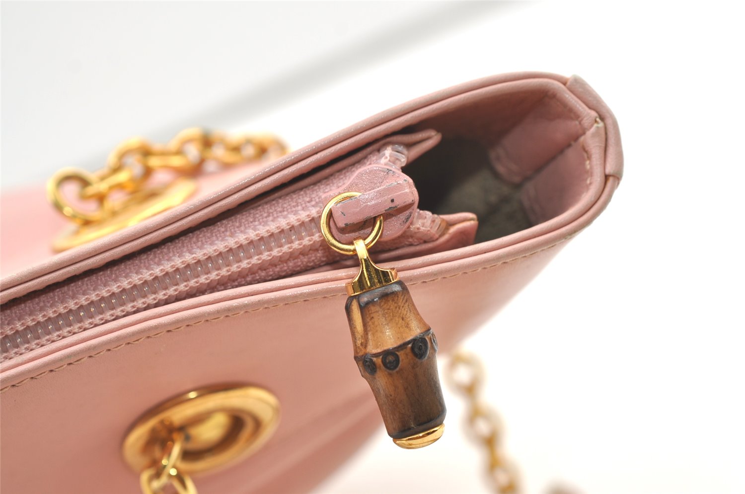 Authentic GUCCI Bamboo Shoulder Tote Bag Leather Pink Junk 1010K