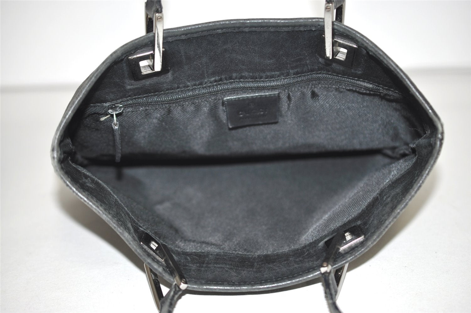 Authentic GUCCI Vintage Shoulder Tote Bag GG Canvas Leather 31244 Black 1012I