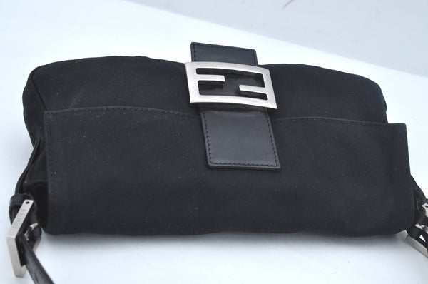 Authentic FENDI Mamma Baguette Shoulder Hand Bag Jersey Leather Black 1012J