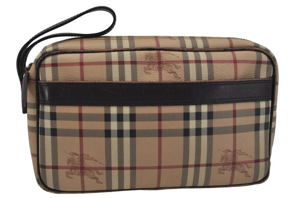 Authentic BURBERRY Nova Check Clutch Hand Bag Purse PVC Leather Beige 1013J