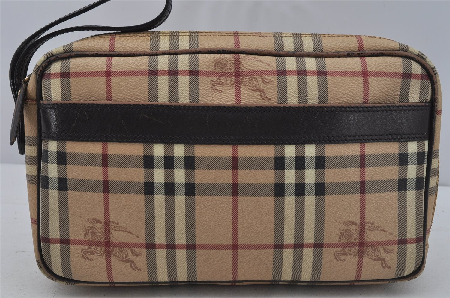 Authentic BURBERRY Nova Check Clutch Hand Bag Purse PVC Leather Beige 1013J