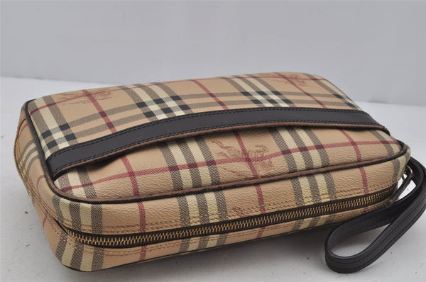 Authentic BURBERRY Nova Check Clutch Hand Bag Purse PVC Leather Beige 1013J