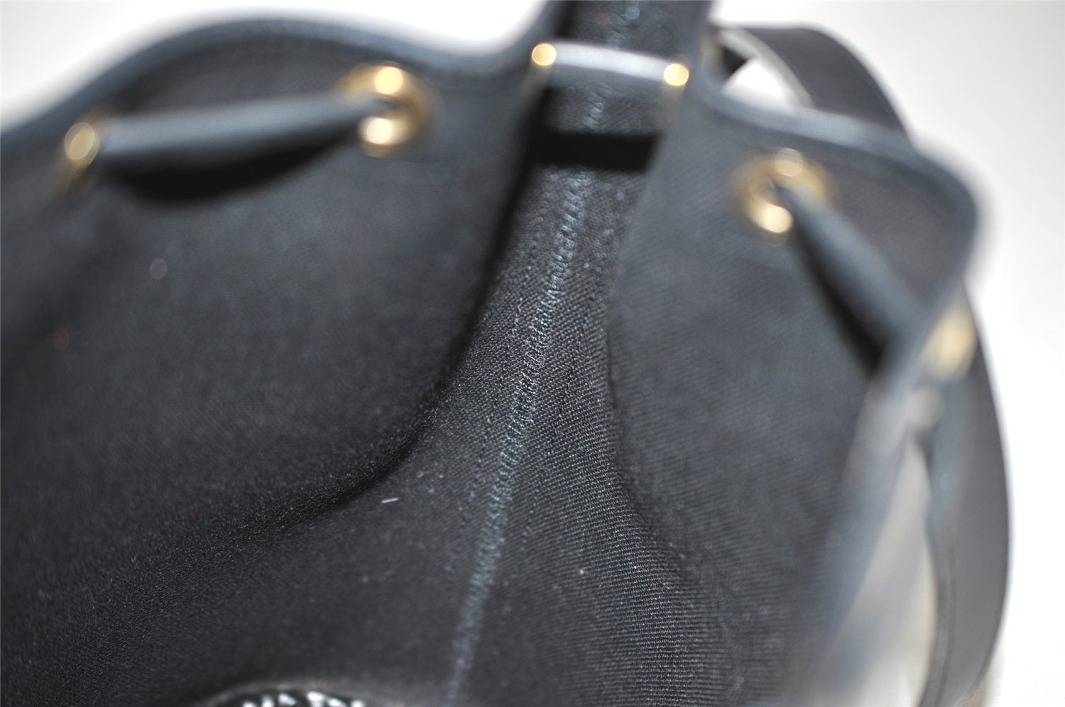 Authentic Christian Dior Honeycomb Drawstring Bag PVC Leather Black CD 1015I