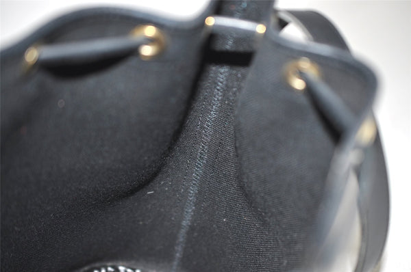 Authentic Christian Dior Honeycomb Drawstring Bag PVC Leather Black CD 1015I