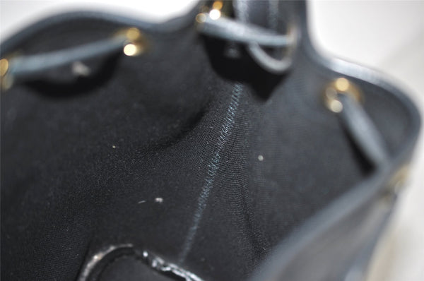 Authentic Christian Dior Honeycomb Drawstring Bag PVC Leather Black CD 1015I