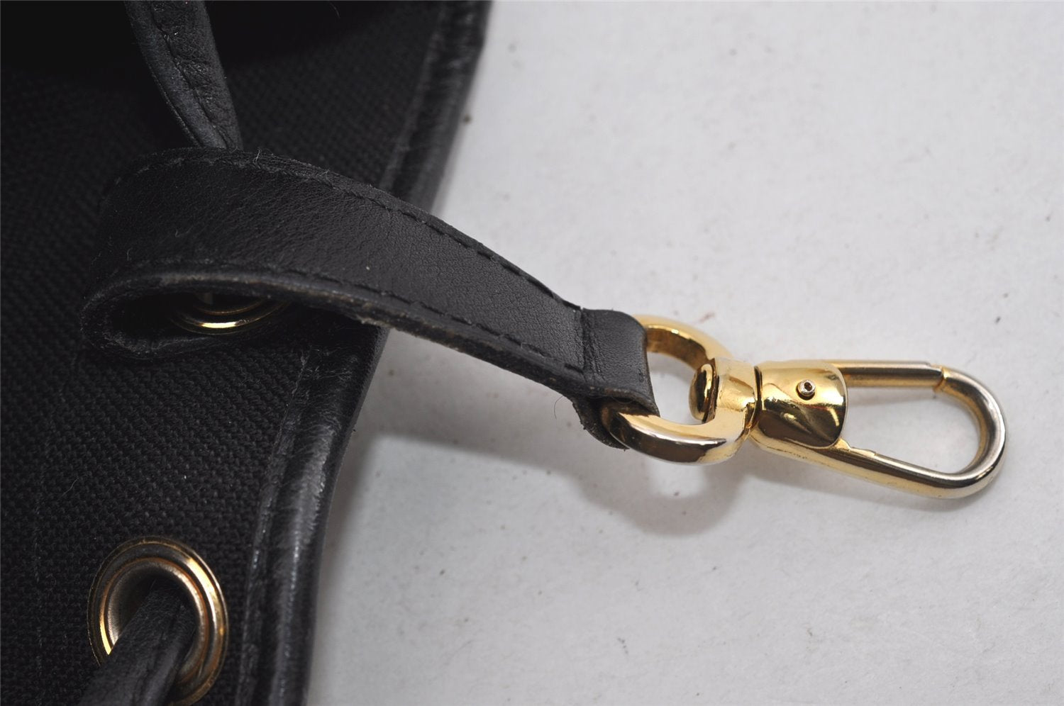 Authentic Christian Dior Honeycomb Drawstring Bag PVC Leather Black CD 1015I