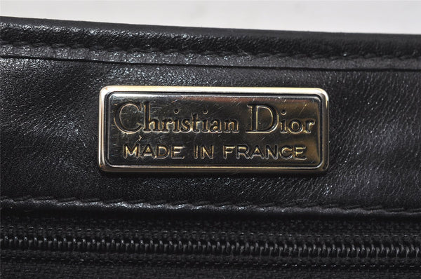 Authentic Christian Dior Honeycomb Drawstring Bag PVC Leather Black CD 1015I