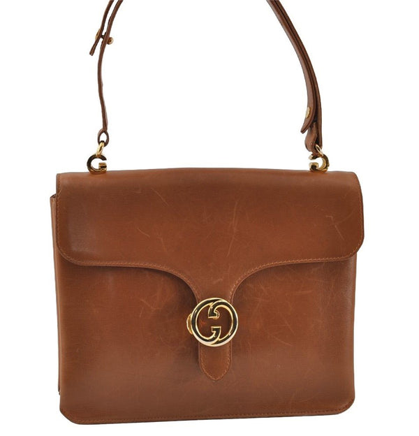 Authentic Vintage GUCCI Shoulder Hand Bag Purse Leather Brown 1015J