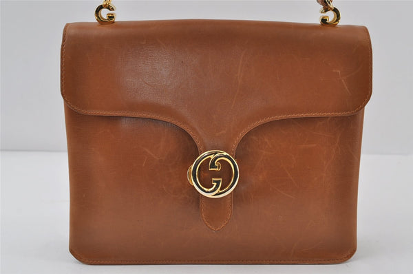 Authentic Vintage GUCCI Shoulder Hand Bag Purse Leather Brown 1015J