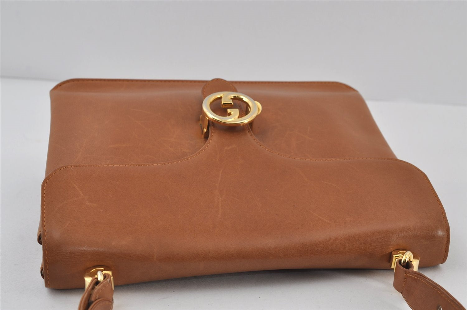 Authentic Vintage GUCCI Shoulder Hand Bag Purse Leather Brown 1015J
