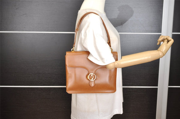 Authentic Vintage GUCCI Shoulder Hand Bag Purse Leather Brown 1015J