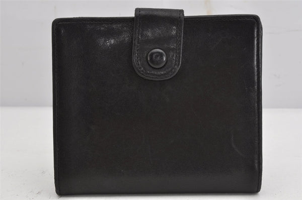 Authentic CHANEL Vintage Lamb Skin Bifold Wallet Purse Black CC 1015K