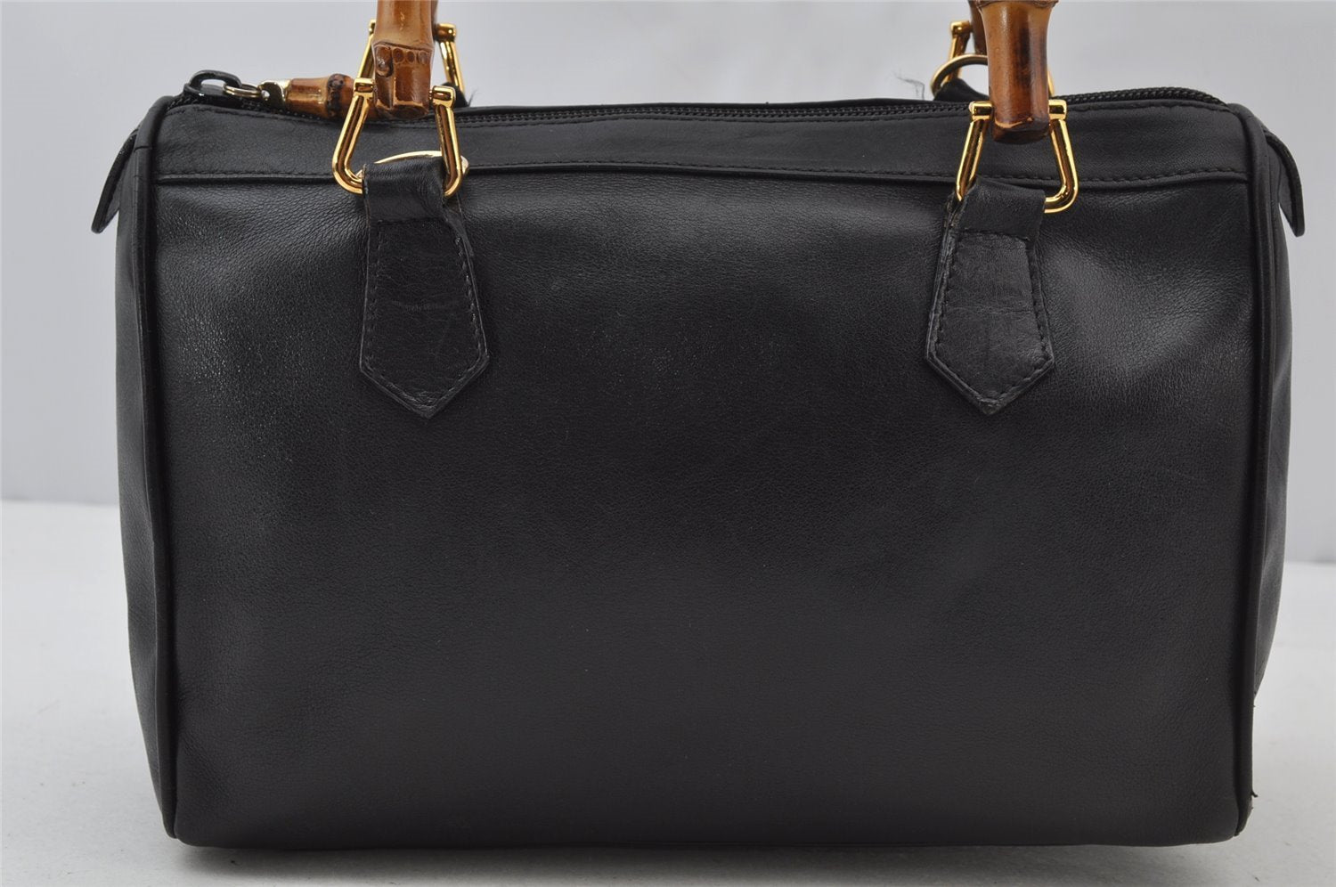 Authentic GUCCI Vintage Bamboo 2Way Shoulder Hand Bag Purse Leather Black 1016J