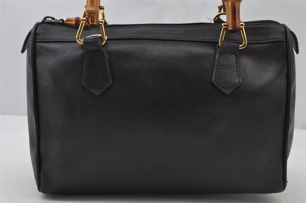 Authentic GUCCI Vintage Bamboo 2Way Shoulder Hand Bag Purse Leather Black 1016J