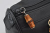 Authentic GUCCI Vintage Bamboo 2Way Shoulder Hand Bag Purse Leather Black 1016J