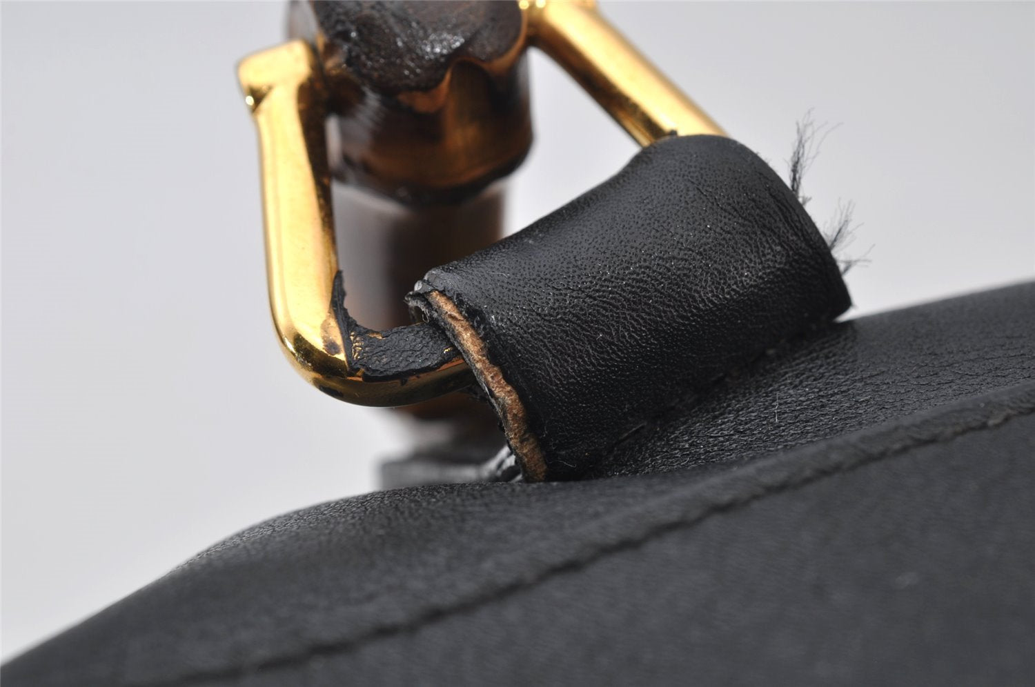 Authentic GUCCI Vintage Bamboo 2Way Shoulder Hand Bag Purse Leather Black 1016J