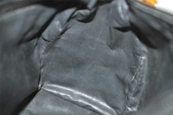 Authentic GUCCI Vintage Bamboo 2Way Shoulder Hand Bag Purse Leather Black 1016J