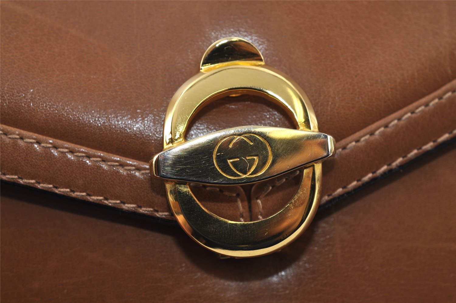 Authentic GUCCI Vintage Hand Bag Purse Leather Brown 1017J