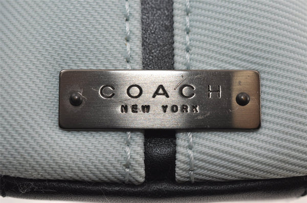 Authentic COACH Shoulder Bag Purse Nylon Leather 7406 Light Blue Black 1019J