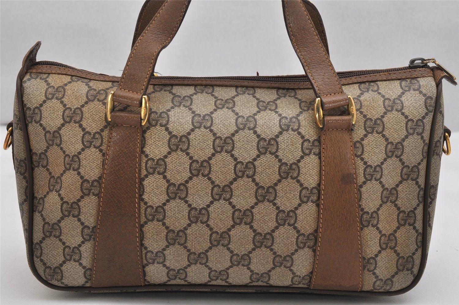Authentic GUCCI Web Sherry Line 2Way Hand Bag GG PVC Leather Brown Junk 1020K