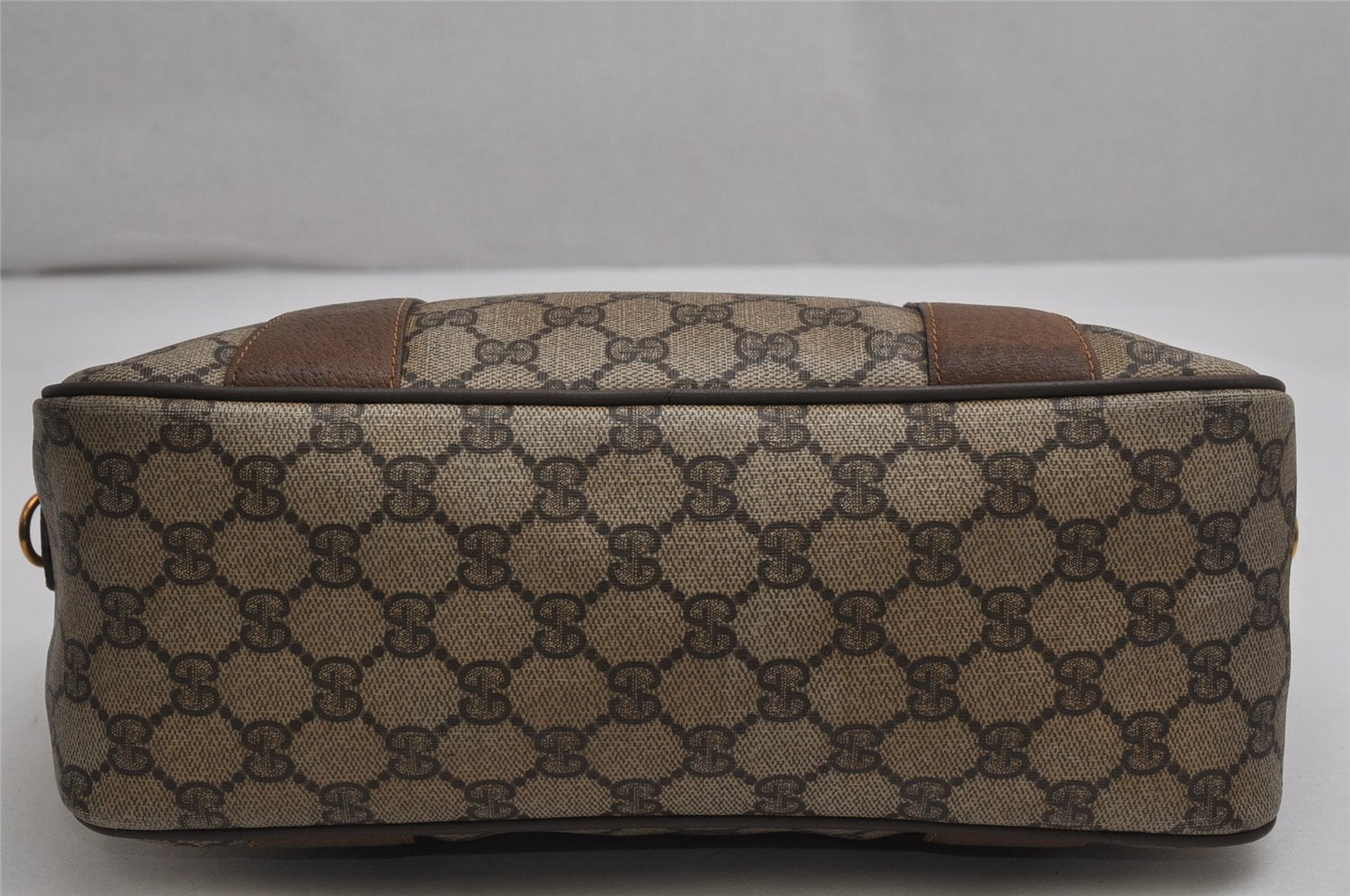 Authentic GUCCI Web Sherry Line 2Way Hand Bag GG PVC Leather Brown Junk 1020K