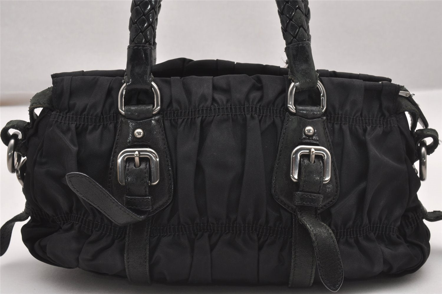 Authentic PRADA Tessuto Gaufre Nylon Leather 2Way Shoulder Hand Bag Black 1021J