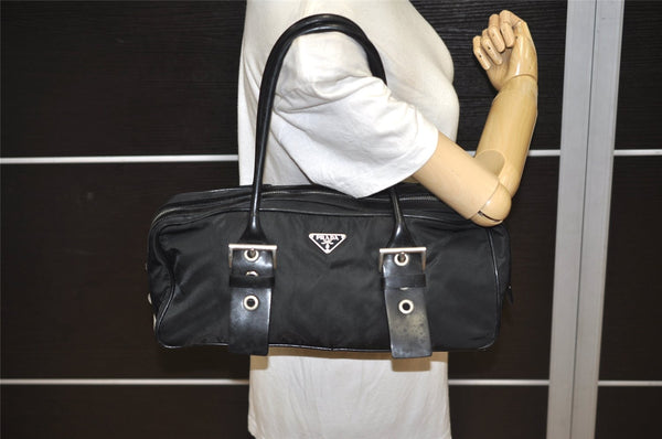 Authentic PRADA Vintage Nylon Leather Shoulder Hand Bag Black 1021K