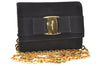 Authentic Salvatore Ferragamo Vara Ribbon Shoulder Bag Suede Leather Black 1023K