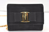 Authentic Salvatore Ferragamo Vara Ribbon Shoulder Bag Suede Leather Black 1023K