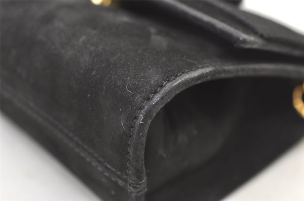 Authentic Salvatore Ferragamo Vara Ribbon Shoulder Bag Suede Leather Black 1023K
