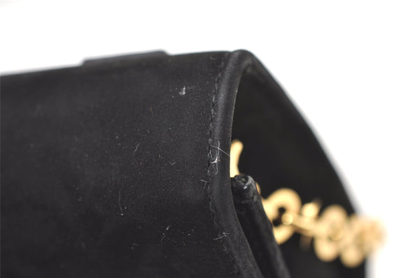 Authentic Salvatore Ferragamo Vara Ribbon Shoulder Bag Suede Leather Black 1023K